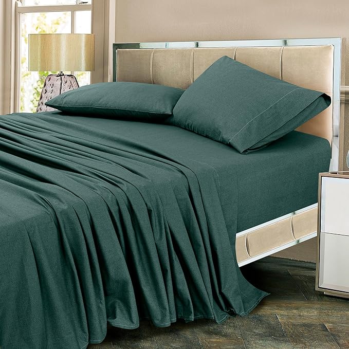 ROYALE LINENS 300 Thread Count 100% Long Staple Combed Cotton Textured Sheet Set - 3 Piece Twin Bed Sheets - 1 Fitted, 1 Flat & Pillow case -Soft Cool & Crisp Sheet Set (Twin, Textured Green)