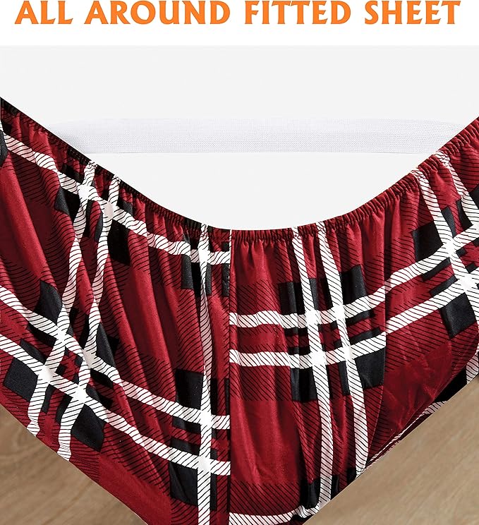 Elegant Comfort Luxury Soft Bed Sheets Plaid Pattern - 1500 Premium Hotel Quality Microfiber Softness Wrinkle and Fade Resistant (6-Piece) Bedding Set, Full, Plaid Burgundy