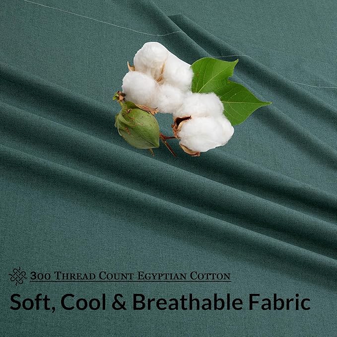 ROYALE LINENS 300 Thread Count 100% Long Staple Combed Cotton Textured Sheet Set - 3 Piece Twin Bed Sheets - 1 Fitted, 1 Flat & Pillow case -Soft Cool & Crisp Sheet Set (Twin, Textured Green)