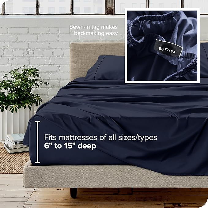 Bare Home California King Sheet Set - 1800 Ultra-Soft Microfiber Cal King Bed Sheets - Double Brushed - Deep Pockets - Easy Fit - 4 Piece Set - Bed Sheets (California King, Midnight Blue)