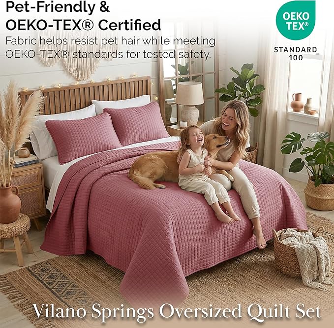 Southshore Fine Living, Inc. Twin XL Quilt Set with Pillow Sham, Quilted Twin Bedspread, Coverlet, Oversized Bed Quilt for Full Coverage, Soft and Comfy, Easy Care, Machine Washable, Marsala