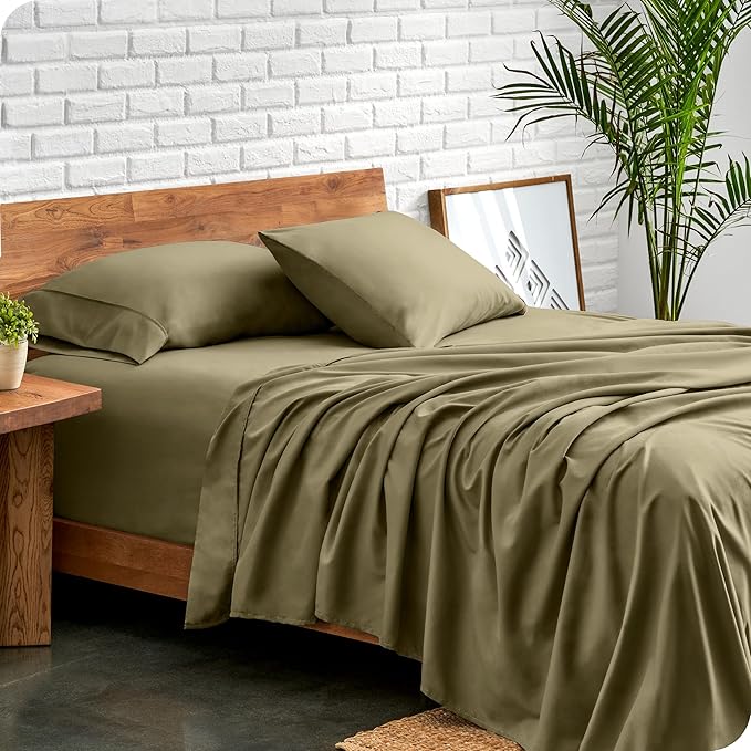 Bare Home Twin Sheet Set - 1800 Ultra-Soft Microfiber Twin Bed Sheets - Double Brushed - Deep Pockets - Easy Fit - 3 Piece Set - Bedding Sheets & Pillowcases (Twin, Olive)