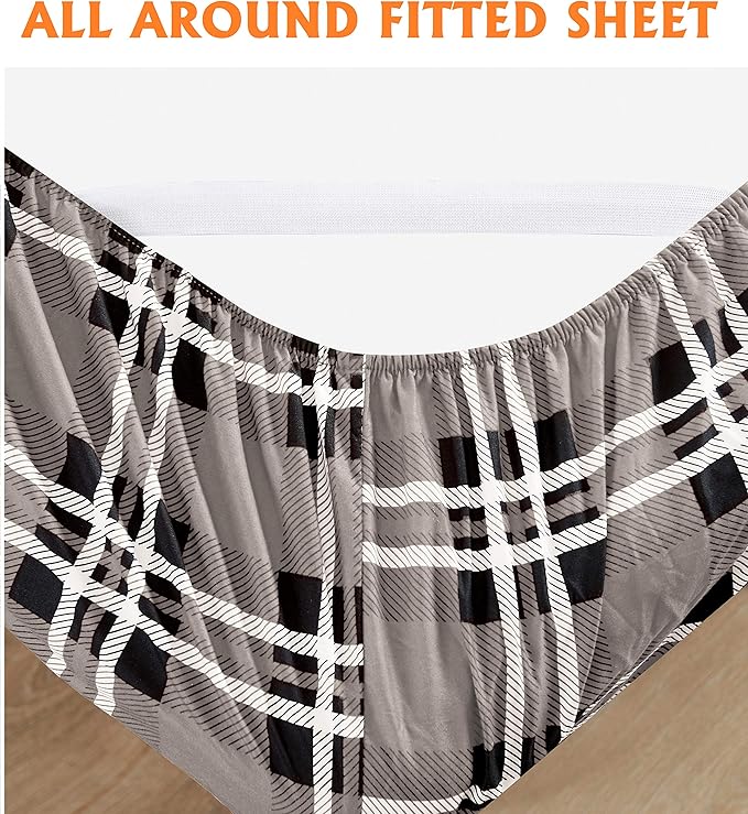 Elegant Comfort Luxury Soft Bed Sheets Plaid Pattern - 1500 Premium Hotel Quality Microfiber Softness Wrinkle and Fade Resistant (4-Piece) Bedding Set, Twin/Twin XL, Grey