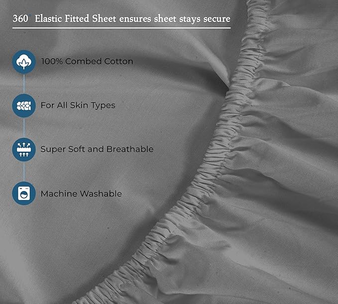 ROYALE LINENS 400 Thread Count 100% American Grown Cotton 3 Piece Sateen Twin Sheet Set - 1 Fitted Sheet, 1 Flat Sheet, 1 Pillow case - Grey Twin Bedsheet - Cotton Sheets - (Twin, Spanish Slate)