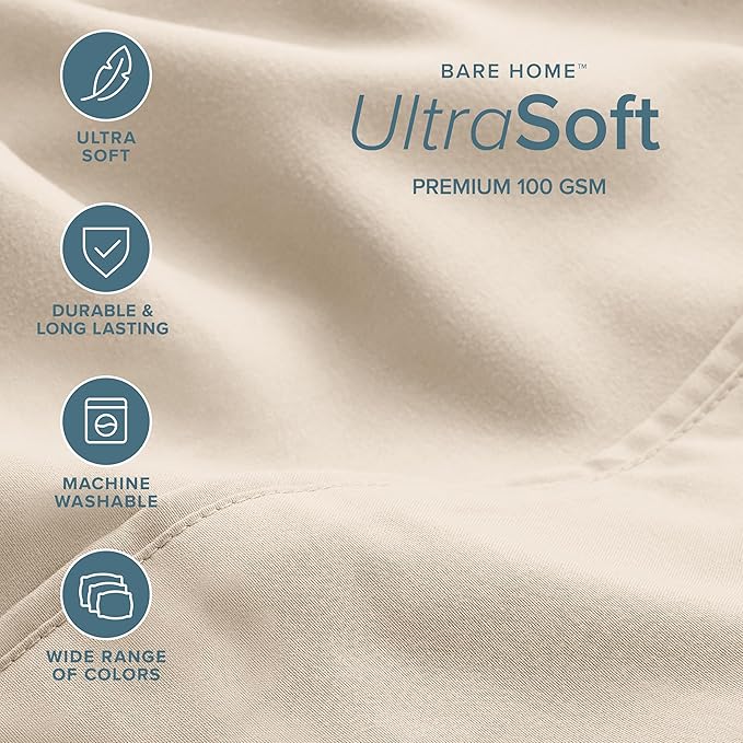 Bare Home Hotel Luxury King Sheet Set, Extra Soft - 6 Piece Set - Deep Pockets - Easy Fit - Cooling & Breathable - Wrinkle, Fade, Stain Resistant - Includes 4 Pillowcases (King, Sand)