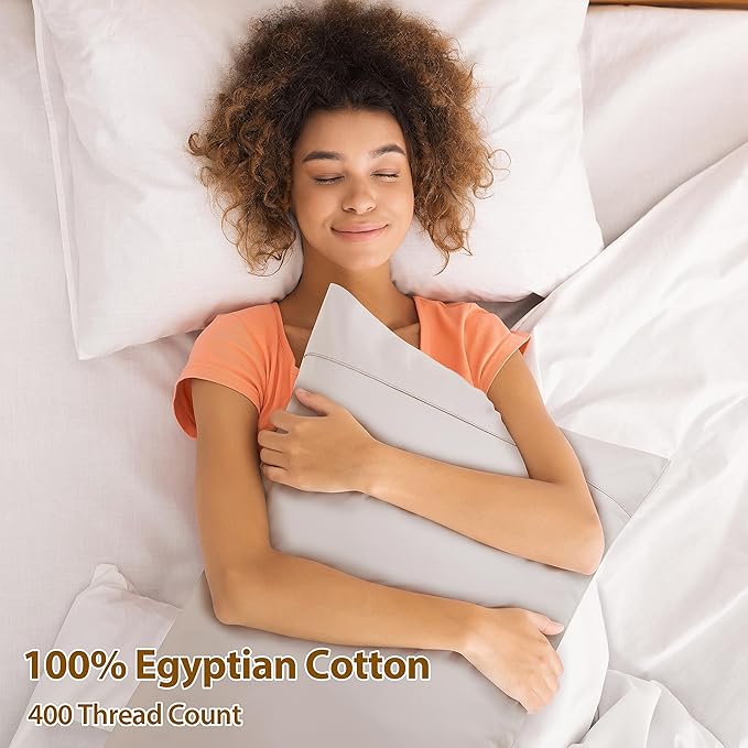 100% Egyptian Cotton Pillow Cases Set of 2, Standard Size 400 Thread Count Cooling Pillowcases, Soft and Breathable Pillow Covers with Envelope Closure, 20x26 Inches (Standard, Light Beige)