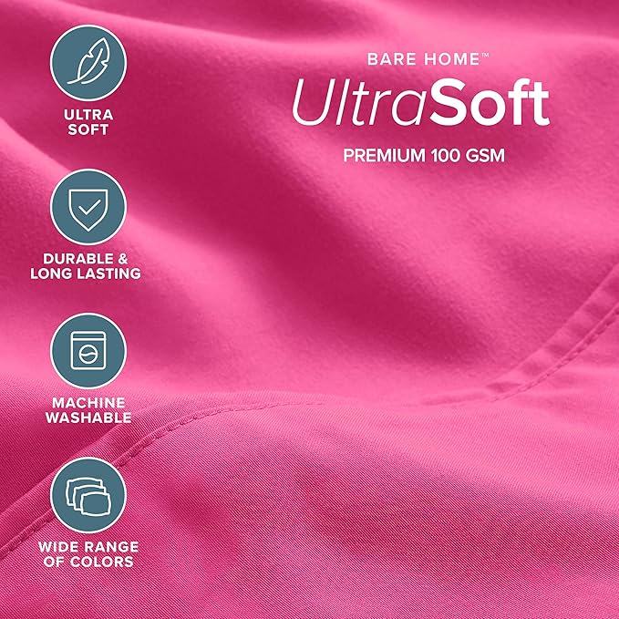 Bare Home Hotel Luxury Twin XL Sheet Set, Extra Soft - 4 Piece Set - Deep Pockets - Easy Fit - Cooling & Breathable - Wrinkle, Fade, Stain Resistant - Includes 2 Pillowcases (Twin XL, Pink)