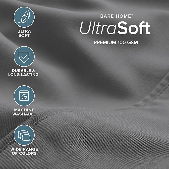 Bare Home Hotel Luxury Queen Sheet Set, Extra Soft - 6 Piece Set - Deep Pockets - Easy Fit - Cooling & Breathable - Wrinkle, Fade, Stain Resistant - Includes 4 Pillowcases (Queen, Grey)