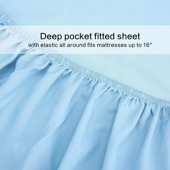 Best Season Bed Sheet Set - 1 Flat Sheet,1 Fitted Sheet and 1 Pillow Cases, Extra Soft Luxury Bedding Set,Deep Pockets,Wrinkle,Fade Resistant - Hypoallergenic- 3 Piece (Twin,Baby Blue)