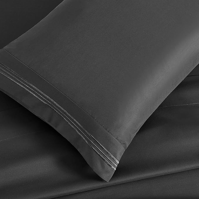 Manyshofu Extra Deep Pocket Queen Sheet Sets - Hotel Luxury 1800 Thread Count Sheets & Pillowcases - Microfiber Bed Set up to 24" Mattress - Charcoal Grey Bed Sheets 18-24 Inch Deep Pockets - 4 Piece