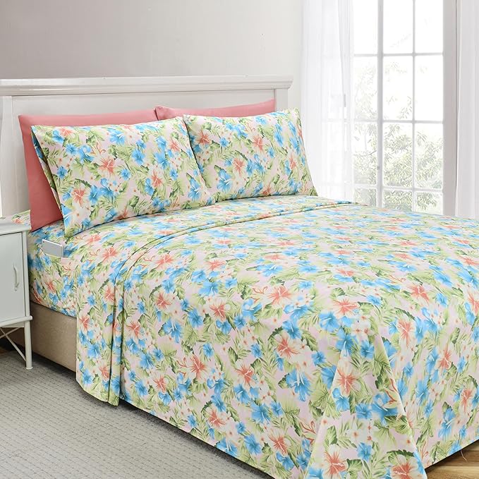 Elegant Comfort Softest and Coziest 6-Piece Sheet Set - 1500 Premium Hotel Quality Microfiber - Deep Pocket, Wrinkle Resistant 6-Piece Floral Magnolia Pattern Bed Sheet Set, California King, Magnolia