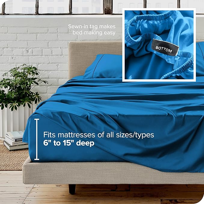 Bare Home King Sheet Set - 1800 Ultra-Soft Microfiber King Bed Sheets - Double Brushed - Deep Pockets - Easy Fit - 4 Piece Set - Bedding Sheets & Pillowcases (King, Medium Blue)