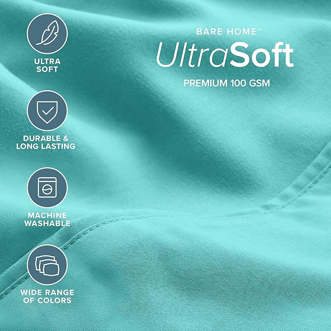 Bare Home Hotel Luxury Queen Sheet Set, Extra Soft - 6 Piece Set - Deep Pockets - Easy Fit - Cooling & Breathable - Wrinkle, Fade, Stain Resistant - Includes 4 Pillowcases (Queen, Turquoise)