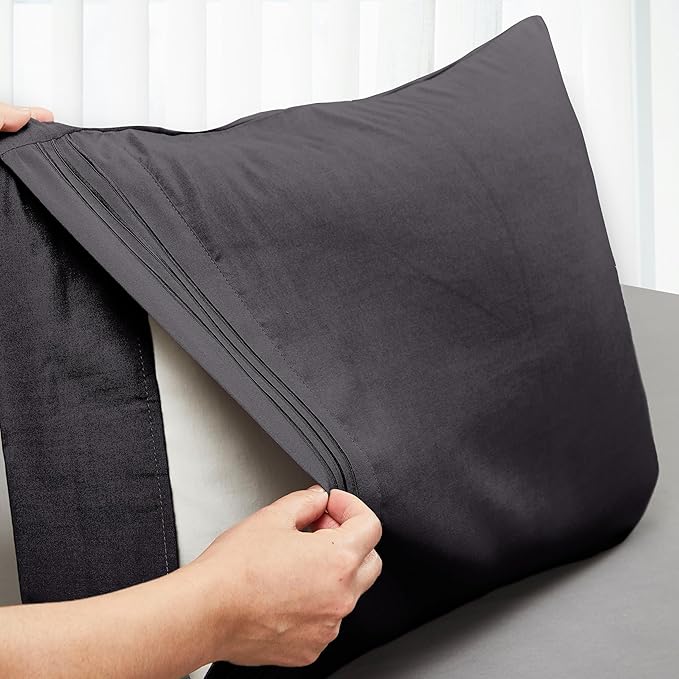 Mocassi 2-Piece Premium Standard/Queen Pillowcase Set 1800 Series Hotel Quality Microfiber - Soft and Breathable with 3-Line Embroidery Wrinkle and Stain Resistant, Easy Care, 20" x 30", Black