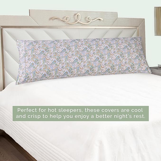 Elegant Comfort Ultra Soft 1-Piece Set Floral Print Pillowcases - 1500 Premium Hotel Quality Microfiber, Soft and Smooth Hidden Zipper Closure 1-Piece Pillow Covers - Body Pillowcase, Paisley Teal