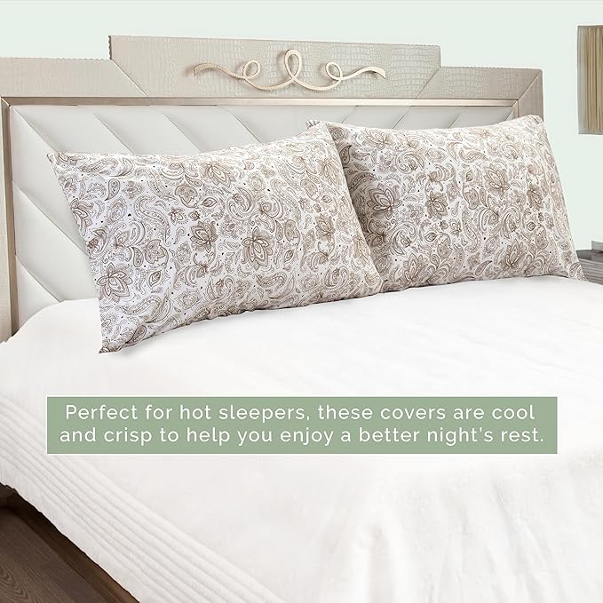 Elegant Comfort Ultra Soft Set of 2 Floral Print Pillowcases - 1500 Premium Hotel Quality Microfiber, Soft and Smooth Envelope Closure 2-Piece Pillow Covers - Standard/Queen, Paisley Taupe