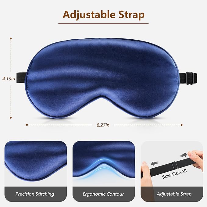 Sleep Mask Silk Eye Mask for Men Sleeping Mask, Adjustable Elastic Strap for Night Shading Sleep Mask, Soft and Comfortable for Both Men and Women (Dark Blue, 2 Packs)
