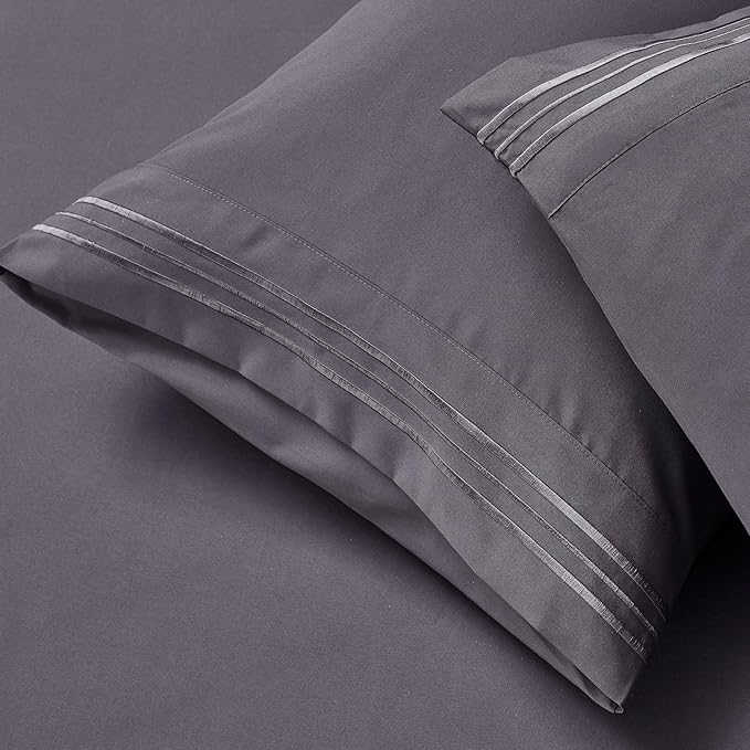 Clara Clark King Sheets - Hotel Luxury 6 Piece Bed Sheets for King Size Bed - Soft Bedding Sheets & Pillowcases, Fits Mattress up to 16 inch deep. King, Grayish Purple