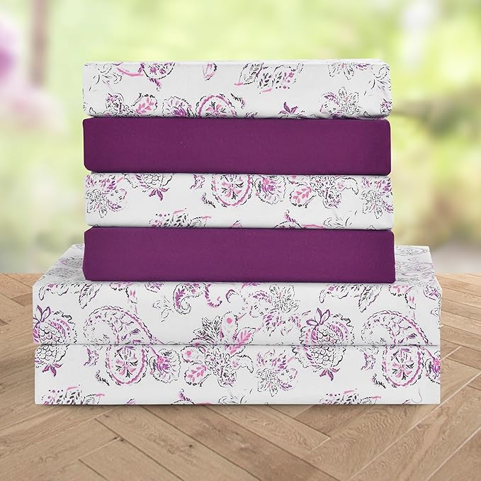 Elegant Comfort Luxury Soft Bed Sheets Paisley Pattern - 1500 Premium Hotel Quality Microfiber Softness Wrinkle and Fade Resistant (6-Piece) Bedding Set, California King, Paisley Purple