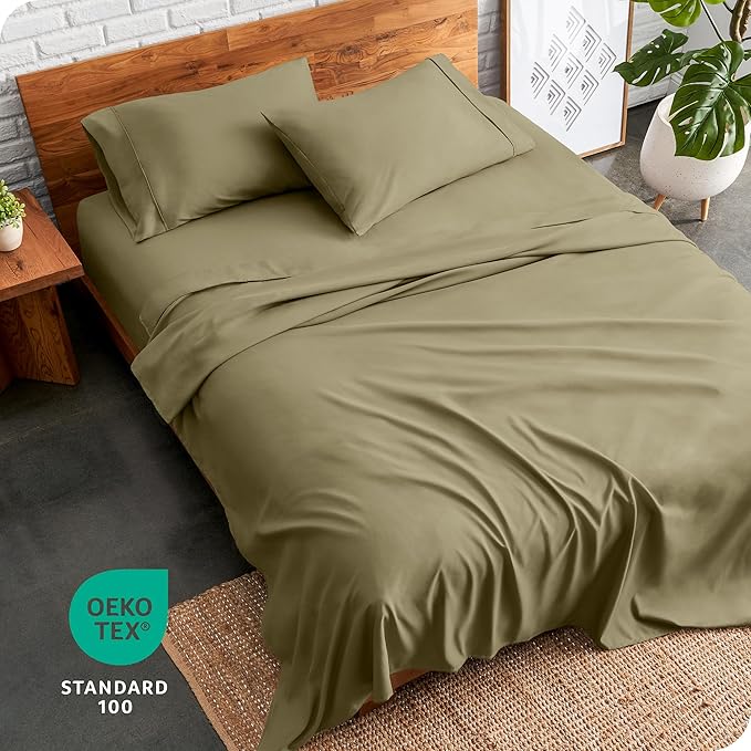 Bare Home Split Head Flex King Sheet Set - 1800 Ultra-Soft Microfiber Bed Sheets - Double Brushed - Deep Pockets - Easy Fit - 4 Piece Set - Bedding Sheets & Pillowcases (Olive)