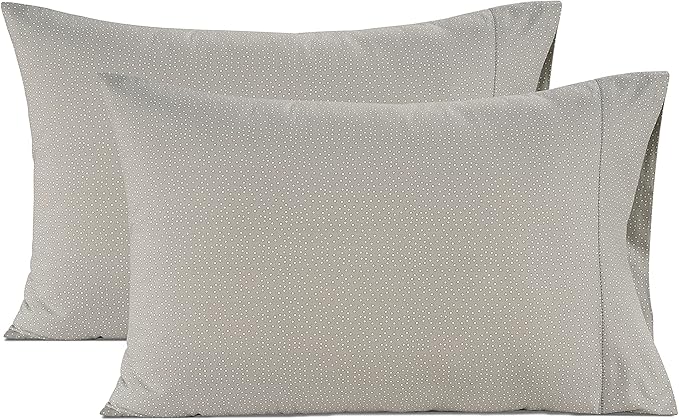 LANE LINEN 100% Organic Cotton Pillow Cases - King Size and Crisp Cool Percale Covers Sleeping Set of 2 Grey (White Dot)