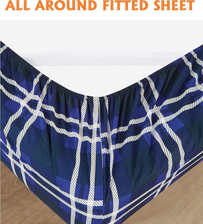 Elegant Comfort Luxury Soft Bed Sheets Plaid Pattern - 1500 Premium Hotel Quality Microfiber Softness Wrinkle and Fade Resistant (4-Piece) Bedding Set, Twin/Twin XL, Navy Blue