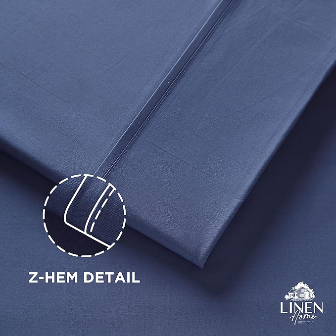 Linen Home 100% Cotton Percale Pillowcases Queen/Standard Size, Dark Blue, 2 Pieces of Pillow Case, Crisp and Cool Strong Bed Linen, 20 inches X 30 inches