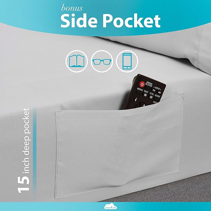 DREAMCARE King Size Sheets Set - 6 pcs Breathable Cooling Bed Sheets - up to 15" Deep Pocket King Sheet Set with Side Pockets - Extra Soft 100% Brushed Hypoallergenic Hotel Luxury Bedding - L Gray