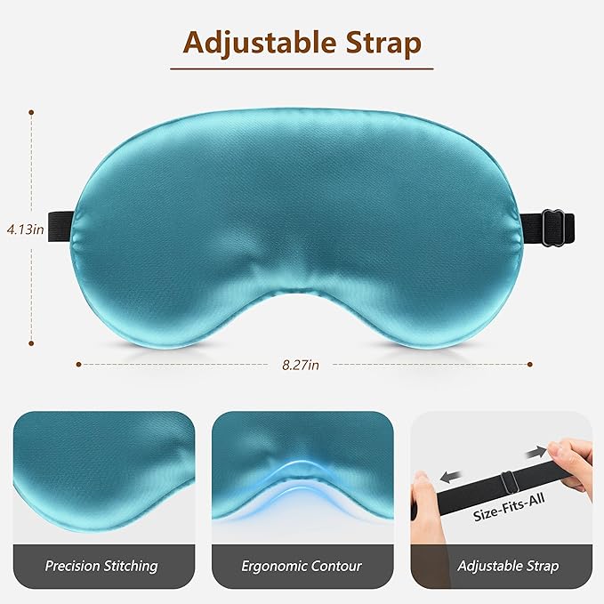 Sleep Mask Silk Eye Mask for Men Sleeping Mask, Adjustable Elastic Strap for Night Shading Sleep Mask, Soft and Comfortable for Both Men and Women (Peacock Blue, 3 Packs)