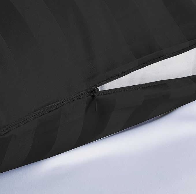Pillow Protector King Size 100% Egyptian Cotton Pillow Covers, 400 Thread Count Sateen Weave Pillow Cases with Zipper Hidden, Breathable Non Noisy Easy Care, Set of 4(Striped Black)