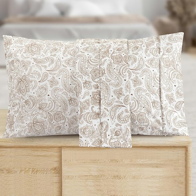 Elegant Comfort Luxury Soft Bed Sheets Paisley Pattern - 1500 Premium Hotel Quality Microfiber Softness Wrinkle and Fade Resistant (6-Piece) Bedding Set, California King, Paisley Taupe