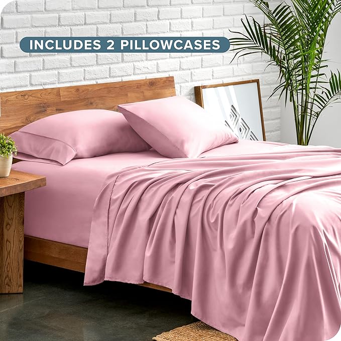 Bare Home Hotel Luxury Full XL Sheet Set, Extra Soft - 6 Piece Set - Deep Pockets - Easy Fit - Cooling & Breathable - Wrinkle, Fade, Stain Resistant - Includes 4 Pillowcases (Full XL, Light Pink)