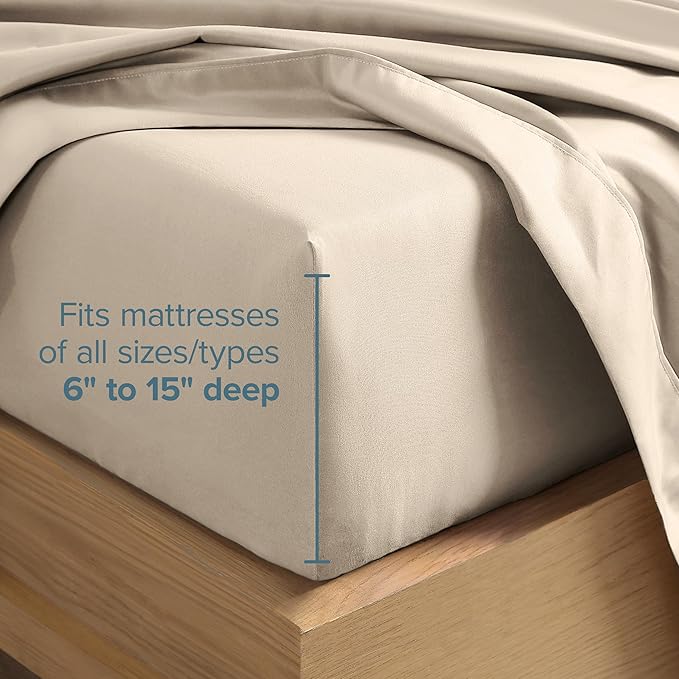 Bare Home Hotel Luxury King Sheet Set, Extra Soft - 6 Piece Set - Deep Pockets - Easy Fit - Cooling & Breathable - Wrinkle, Fade, Stain Resistant - Includes 4 Pillowcases (King, Sand)