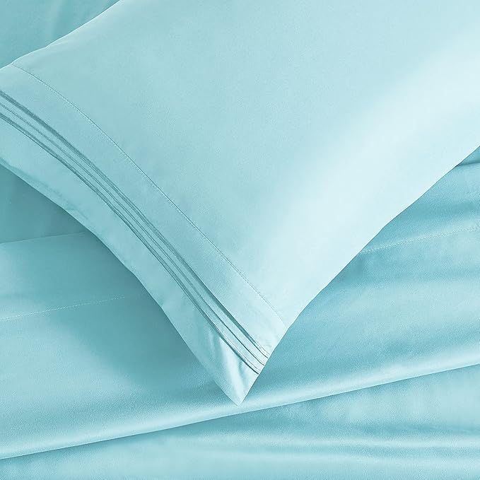 Manyshofu Extra Deep Pocket Queen Sheet Sets - Hotel Luxury 1800 Thread Count Sheets & Pillowcases - Microfiber Bedding Set up to 24" Mattress - Aqua Blue Bed Sheets 18-24 Inch Deep Pockets - 4 Piece
