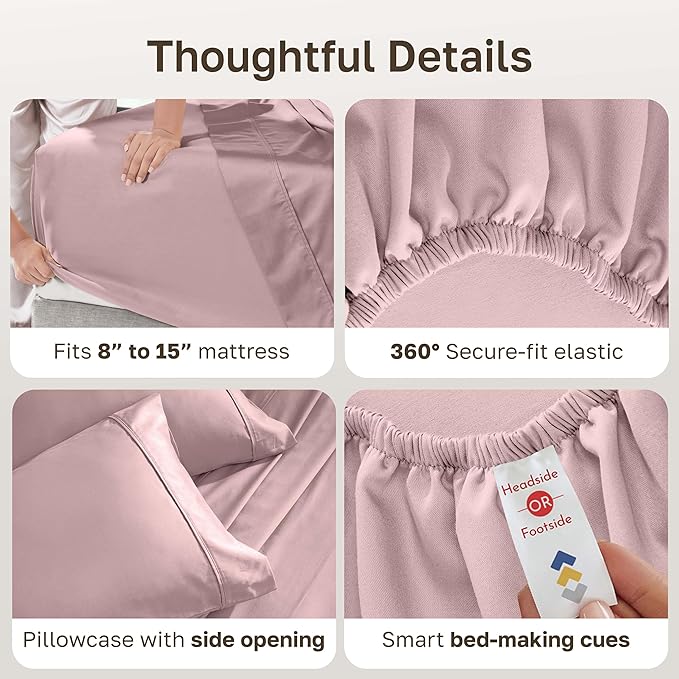 California Design Den Soft 100% Cotton Sheets Twin Size Set, 400 Thread Count Good Housekeeping Award Winner, Smooth Sateen Finish, Cozy and Durable Cotton Bedding Set - Mauve