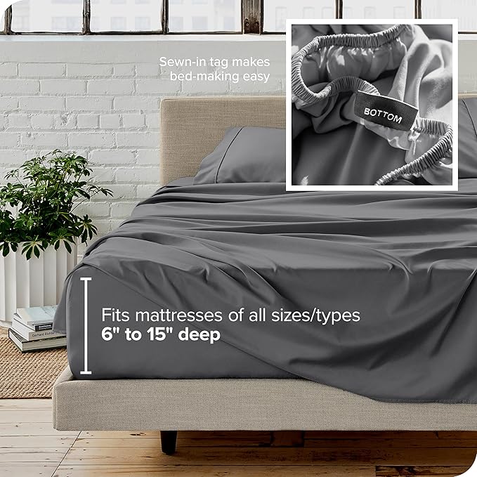 Bare Home Queen Sheet Set - 1800 Ultra-Soft Microfiber Queen Bed Sheets - Double Brushed - Deep Pockets - Easy Fit - 4 Piece Set - Bedding Sheets & Pillowcases (Queen, Grey)