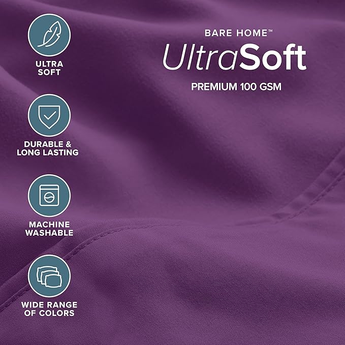 Bare Home Hotel Luxury King Sheet Set, Extra Soft - 6 Piece Set - Deep Pockets - Easy Fit - Cooling & Breathable - Wrinkle, Fade, Stain Resistant - Includes 4 Pillowcases (King, Plum)