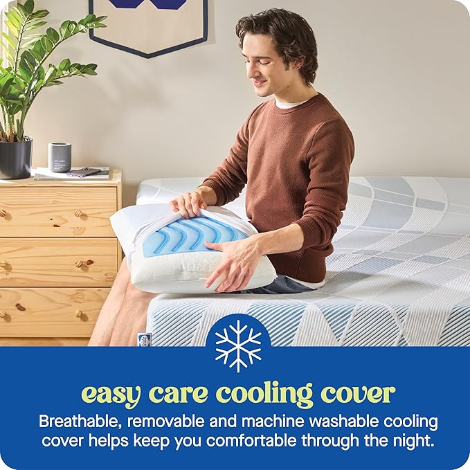 Sealy Dreamlife Standard Size Memory Foam Cooling Pillow with SealyChill Cooling Gel, Removable Machine-Washable Cover, Made in The USA