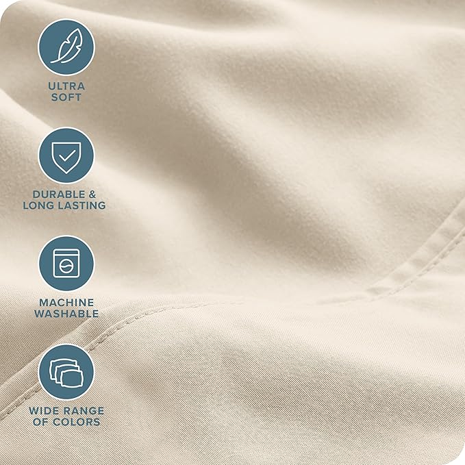 Bare Home Hotel Luxury Cal King Sheet Set, Extra Soft, 6 Piece Set, Deep Pockets, Easy Fit, Cooling & Breathable, Wrinkle, Fade, Stain Resistant, Includes 4 Pillowcases (California King, Sand)