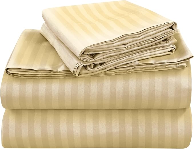 ROYALE LINENS 4 Piece Full Sheets Set - Soft Brushed 1800 Microfiber Bedding - 1 Fitted, 1 Flat Sheet, 2 Pillow Cases - Wrinkle Free & Fade Resistant - Hotel Luxury Bed Sheets (Stripe Sand, Full)