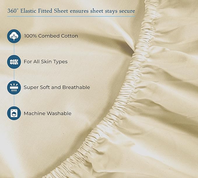 ROYALE LINENS 400 Thread Count 100% American Grown Cotton 4 Piece Sateen Queen Sheet Set - 1 Fitted Sheet, 1 Flat Sheet, 2 Pillow case - Taupe Queen Bedsheet - Cotton Sheets - (Queen, Moroccan Sand)