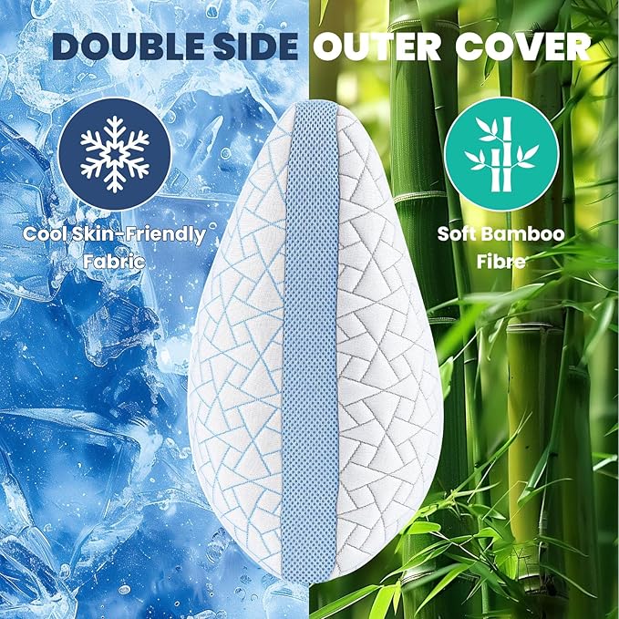 A-Pce Adjustable Pillow, Queen Size Set of 2 Bed Pillows for Sleeping, Luxury Shredded Memory Foam Pillows, Cooling Pillow for Side, Back, Stomach Sleepers, Firm Pillow for Hot Sleepers Neck Support