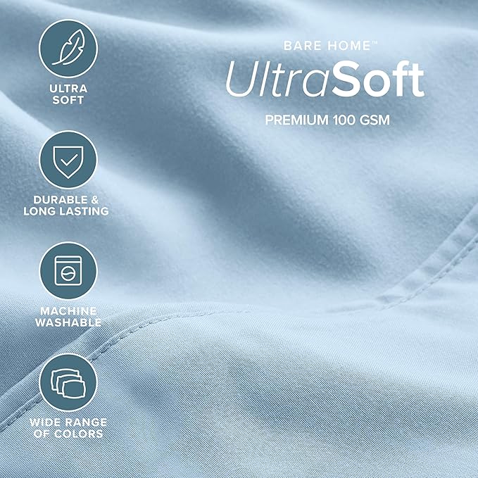 Bare Home Hotel Luxury Full Sheet Set, Extra Soft - 6 Piece Set - Deep Pockets - Easy Fit - Cooling & Breathable - Wrinkle, Fade, Stain Resistant - Includes 4 Pillowcases (Full, Light Blue)