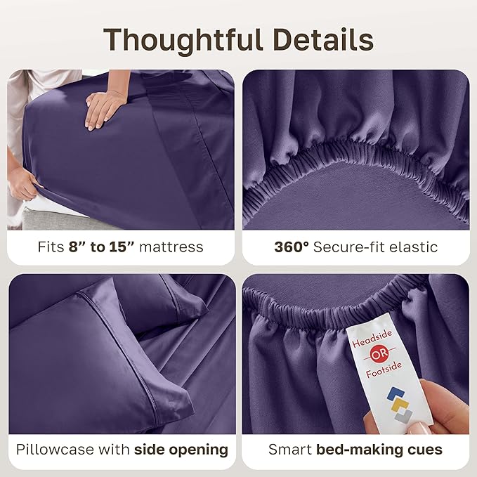 California Design Den Soft Twin Size 100% Cotton Sheet Sets, 400 Thread Count Good Housekeeping Award Winner, Silky Smooth Sateen Weave, Breathable and Durable Twin Bedding Set - Purple