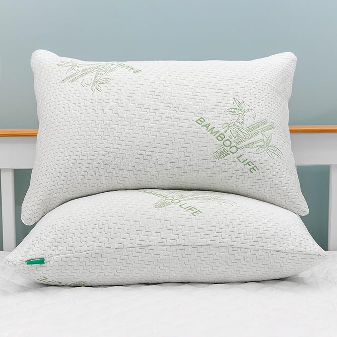 Elif King Size Pillows for Sleeping, Set of 2 – Cooling Shredded Memory Foam Pillow with Removable Cover for Back, Stomach & Side Sleepers, Rayon Derived from Bamboo, King (2 Pack)