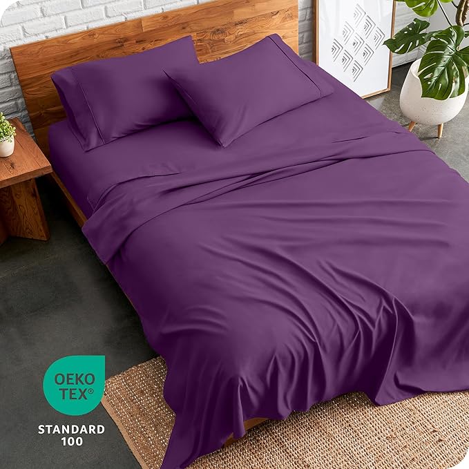 Bare Home Full XL Sheet Set - 1800 Ultra-Soft Microfiber Full Extra Long Bed Sheets - Double Brushed - Deep Pockets - Easy Fit - 4 Piece Set - Bedding Sheets & Pillowcases (Full XL, Plum)