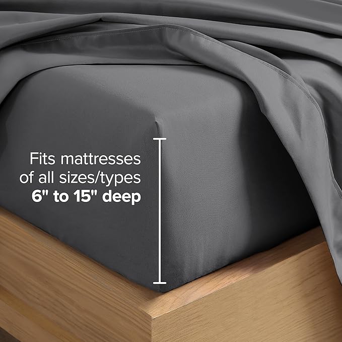 Bare Home Hotel Luxury Full Sheet Set, Extra Soft - 6 Piece Set - Deep Pockets - Easy Fit - Cooling & Breathable - Wrinkle, Fade, Stain Resistant - Includes 4 Pillowcases (Full, Grey)