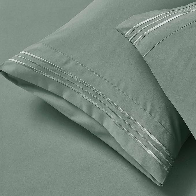 Clara Clark King Sheets - Hotel Luxury 6 Piece Bed Sheets for King Size Bed - Soft Bedding Sheets & Pillowcases, Fits Mattress up to 16 inch deep. King, New Sage Green