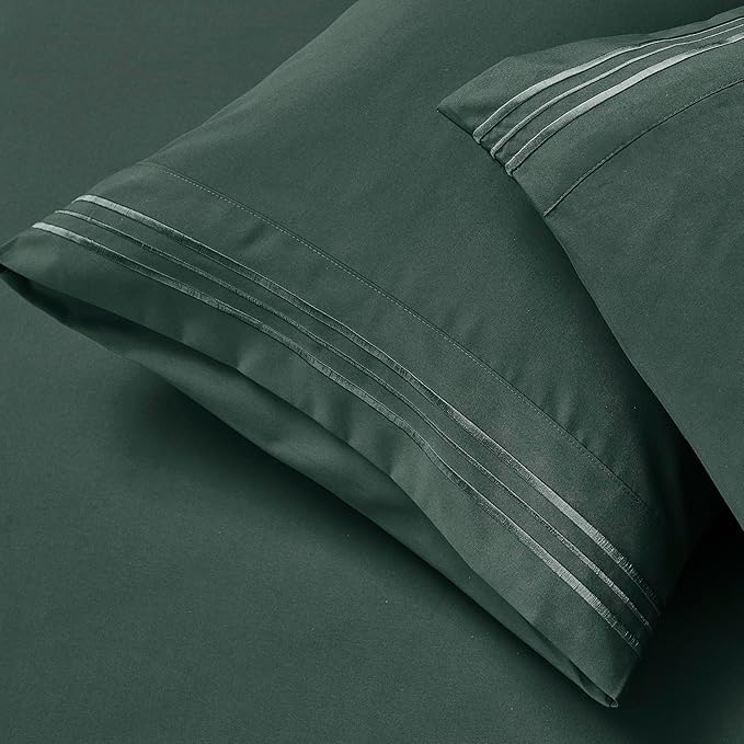 Clara Clark King Sheets - Hotel Luxury 6 Piece Bed Sheets for King Size Bed - Soft Bedding Sheets & Pillowcases, Fits Mattress up to 16 inch deep. King, Forest Green