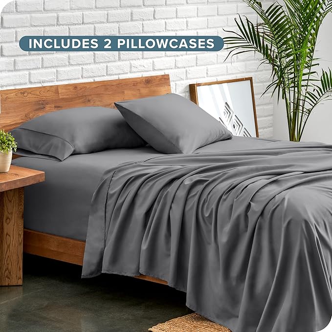 Bare Home Hotel Luxury Short Queen Sheet Set, Extra Soft - 6 Piece Set - Deep Pockets - Easy Fit - Cooling & Breathable - Wrinkle, Fade, Stain Resistant - Includes 4 Pillowcases (Short Queen, Grey)